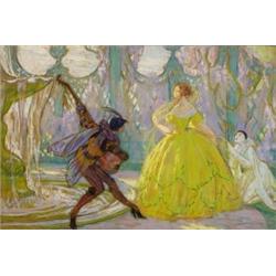 OCTAVE DENIS VICTOR GUILLONNET (French. 1872-1967), "Theatrical Scene with Three Actors". Signe...