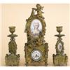 Image 1 : THREE PIECE LOUIS XVI STYLE GILT BRONZE AND PORCELAIN CLOCK GARNITURE, European. Late 19th Cent...