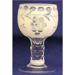 FOURTEEN OVERLAID TINTED GLASS GOBLETS, Each bowl cut to clear with thumbprints and vines above...