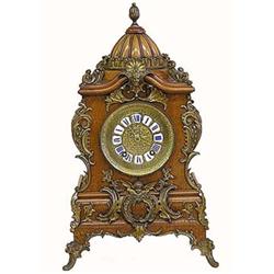 BAROQUE STYLE BRASS MOUNTED WALNUT MANTEL CLOCK, Probably Austrian. Circa 1900. Movement stampe...