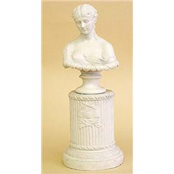 PARIAN WARE BUST OF A MAIDEN, Probably English. 19th Century. Wearing a low cut dress with long...