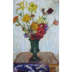 JEAN VINAY (French. 1907-1978), "Vase with Flowers". Signed Vinay l/l., Oil on Canvas. Measur...