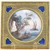 Image 1 : WATERCOLOR ON CARDBOARD, European. Circa 1900. Initialed H.V. Of a man fishing on the shore of...
