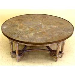 LA VERNE BRONZE AND PEWTER LOW TABLE TOP, American. Signed. In the "Chan" pattern. Raised on a...