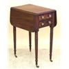 Image 1 : MAHOGANY DROP LEAF SIDE TABLE, American. 19th Century. The rectangular top hinged with D-shaped...