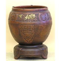 UNUSUAL BRETBY ART POTTERY JARDINI+RE AND STAND, English. 1884-1891. By Tooth & Co. Impressed f...