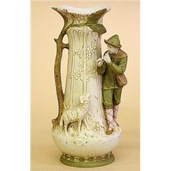 ROYAL DUX PORCELAIN VASE, Bohemian. 20th Century. In the shape of a tree trunk with branch form...