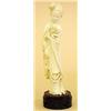 Image 1 : CARVED IVORY FIGURE OF A BEAUTY, Chinese. Signed. In a standing position holding a chrysanthemu...
