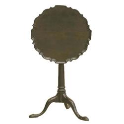 GEORGE III/IV MAHOGANY TILT TOP TRIPOD TABLE, English. 19th Century. The shaped dished top tilt...