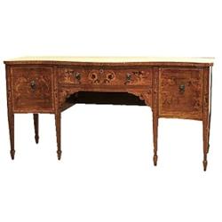 FINE GEORGE III INLAID MAHOGANY SIDEBOARD, English. Circa 1810. The double serpentine fronted t...