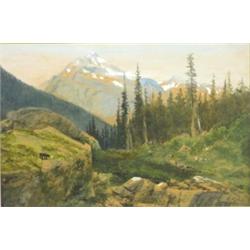 MARMADUKE MATTHEWS (Canadian. 1837-1913), "Bear in Mountain Landscape". Signed M. Matthews l/r....