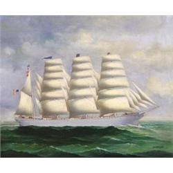 D. TAYLER (American. Born 1926), "Schooner at Sea". Signed D. Tayler l/r., Oil on Canvas. Mea...