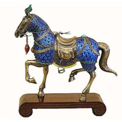 UNIQUE SILVER AND ENAMEL FIGURE OF A HORSE, Chinese. In a prancing position, covered with blue...