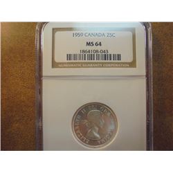 1959 CANADA SILVER 25 CENT NGC MS64