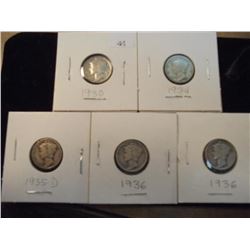 1930,34,35-D,36 & 36 MERCURY DIMES