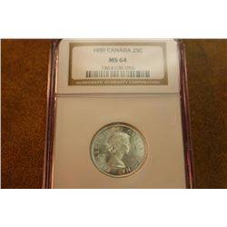 1959 CANADA SILVER 25 CENT NGC MS64