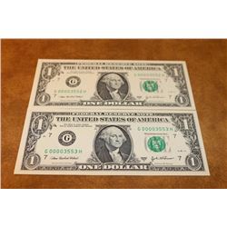 2-2003-A $1 FRN'S LOW CONSECUTIVE SERIAL 'S UNC