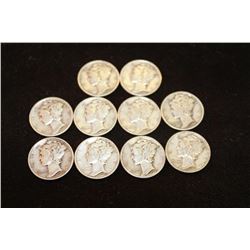 10 ASSORTED 1940-S MERCURY DIMES