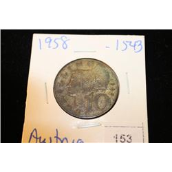 1958 AUSTRIA SILVER 10 SHILLING .1543 OZ. ASW