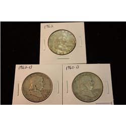 1960,62 & 62-D FRANKLIN HALF DOLLARS