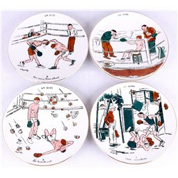 Lot of (4) Decorative  La Boxe  French Porcelain Boxing Plates by Artist Charley Genty