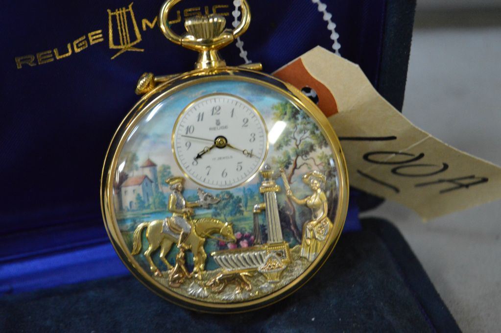 Reuge Swiss Made Musical Movement Pocket Watch w/key in original felt