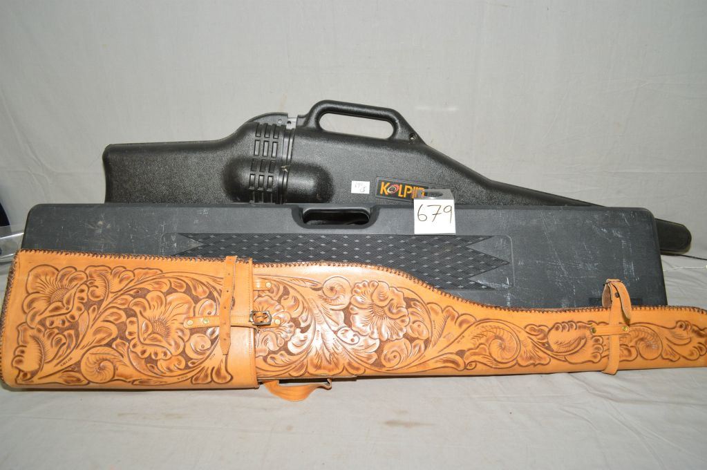 Lot of Three Items Two Pce Hand Tooled Leather Rifle Case Kolpin 2
