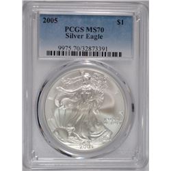 2005 AMERICAN SILVER EAGLE, PCGS MS-70  PCGS PRICE GUIDE=$300.00