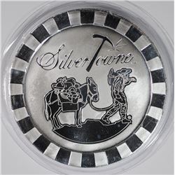 FIVE OUNCE .999 SILVER ROUND ( PROSPECTOR ) FROM SILVERTOWNE, NICE DESIGN