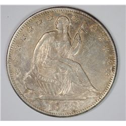 1858-O SEATED LIBERTY HALF DOLLAR AU/BU TONED