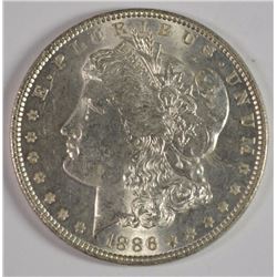 1886 MORGAN SILVER DOLLAR, CHOICE BU+