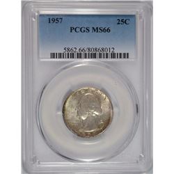 1957 WASHINGTON QUARTER, PCGS MS-66 COOL TONING