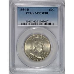 1954-D FRANKLIN HALF DOLLAR, PCGS MS-65 FBL