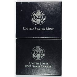 ( 2 ) BU COMMEMORATIVE SILVER DOLLARS: 1991 USO & 1994 U.S. CAPITOL