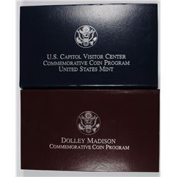 2-BU COMMEMORATIVE SILVER DOLLARS: 1999 DOLLEY MADISON & 2001 CAPITOL VISITOR