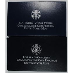 2-Pf COMMEM SILVER DOLLARS 2000 LIBRARY OF CONGRESS & 01 CAPITOL VISITORS CENTER