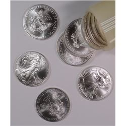 ORIGINAL ROLL ( 20 ) GEM BU+ 1999 AMERICAN SILVER EAGLE ONE OUNCE SILVER COINS