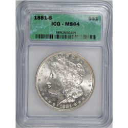 1881-S MORGAN SILVER DOLLAR, ICG MS-64