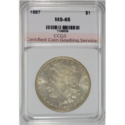 1887 MORGAN SILVER DOLLAR, CCGS GEM BU