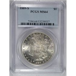 1889-S MORGAN SILVER DOLLAR, PCGS MS-64