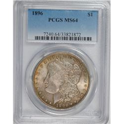 1896 MORGAN SILVER DOLLAR, PCGS MS-64   COLOR