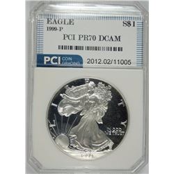 1999-P AMERICAN SILVER EAGLE PCI GRADED PERFECT PROOF DCAM