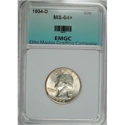 1934-D WASHINGTON QUARTER GRADED EMGC CH BU+