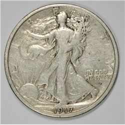 1917-D OBVERSE WALKING LIBERTY HALF DOLLAR NICE VF+