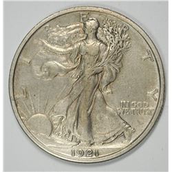 1921-D WALKING LIBERTY HALF DOLLAR AU ORIGINAL GREY PATINA, RARE KEY!