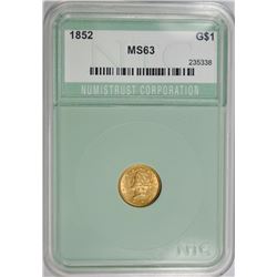 1852 $1.00 LIBERTY GOLD NTC GRADED CH BU+