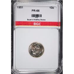 1951 ROOSEVELT DIME BGC GEM PROOF