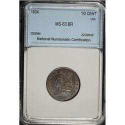 1834 HALF CENT NNC CH BU BR