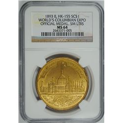 1893 SO-CALLED DOLLAR NGC MS 64 (HK-155) WORLD'S COLUMBIAN EXPO