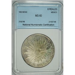1853 MOGC SILVER 8 REALES MEXICO NNC CH BU